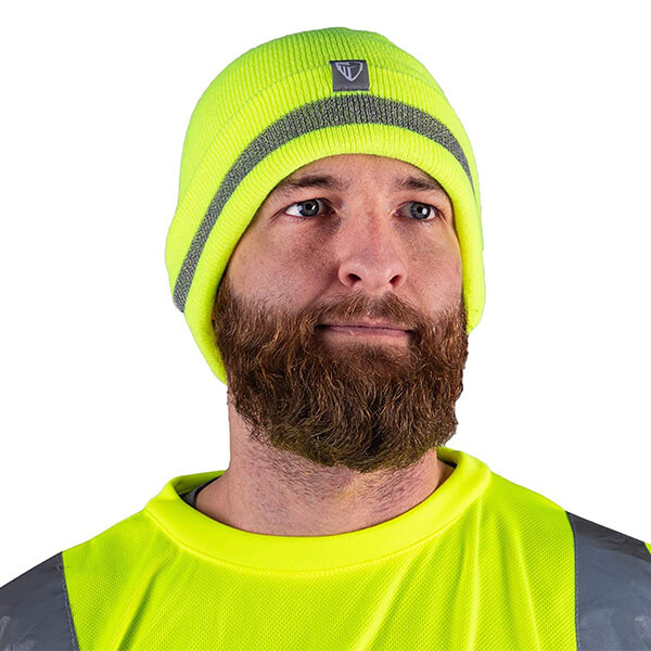 Basic style neon safety reflective beanie for dark weathers